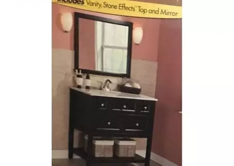 Black bathroom cabinet with sink top